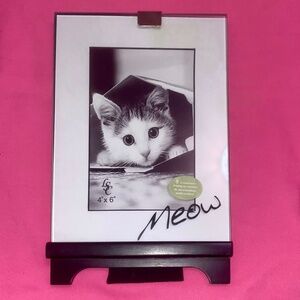 “Meow” Cat Picture Frame Glass Black White Border Kitten Kitty Pet Animal Home